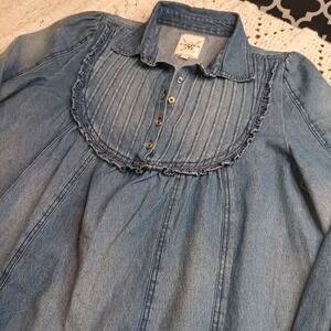 Cotton & Rye Womens M‎ Western Blue Denim Pintuck Tunic Dress Cottage Festival